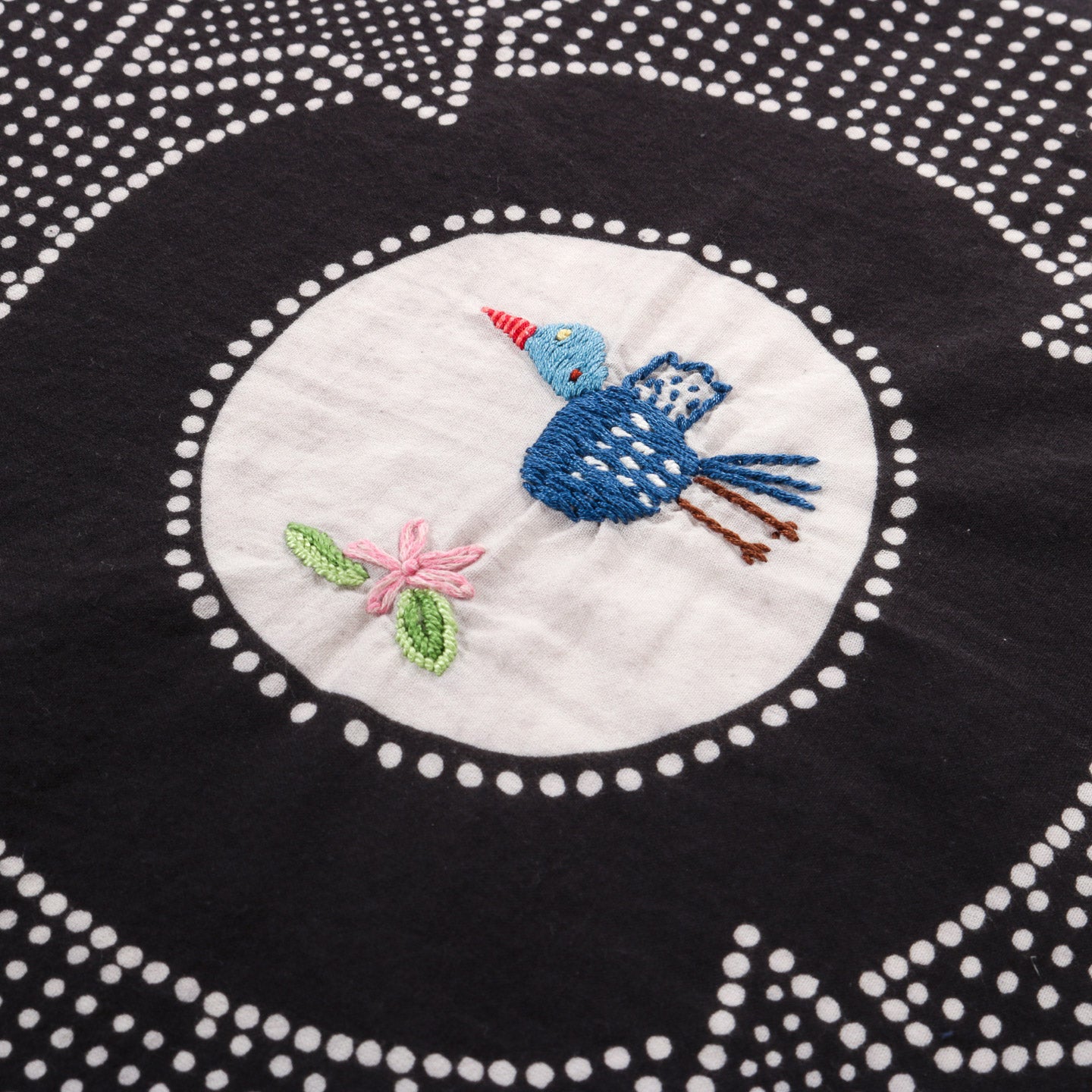 KAPITAL FASTCOLOR SELVEDGE BANDANA MAGPIE EMBROIDERY BLACK