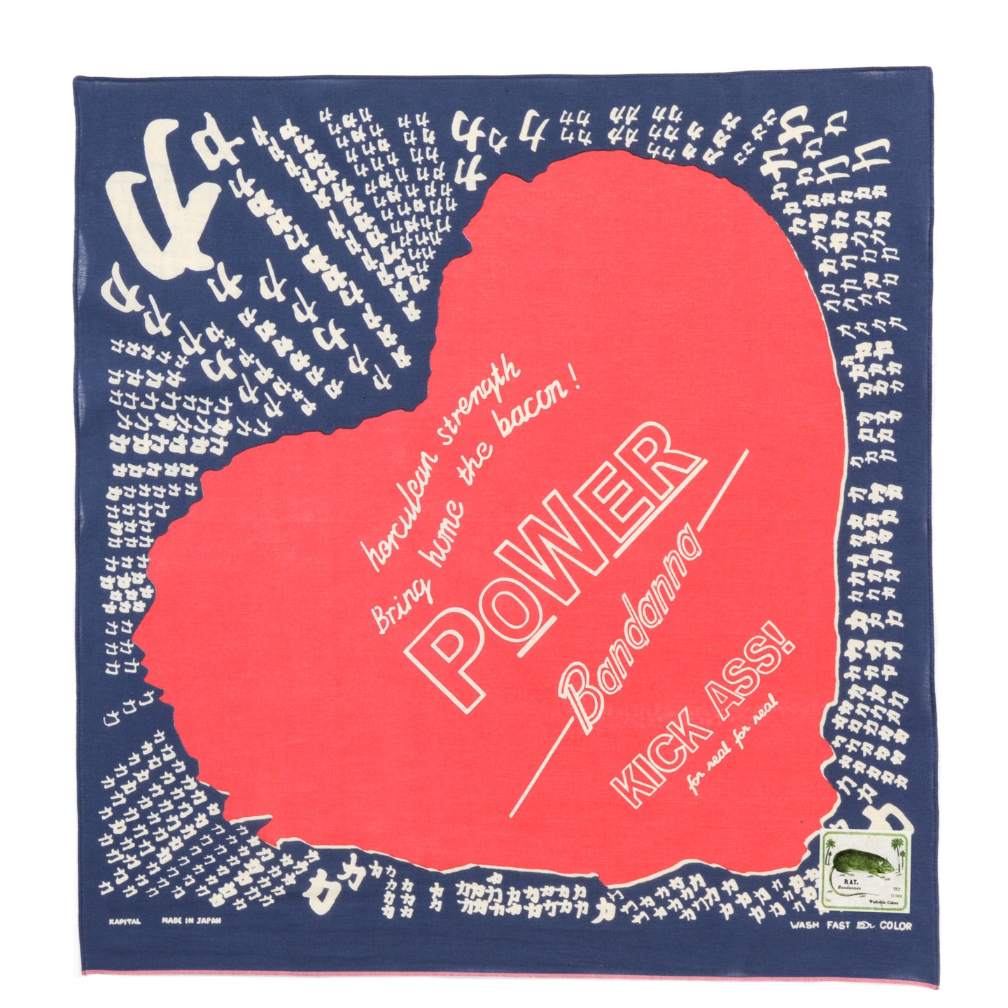 KAPITAL FASTCOLOR SELVEDGE BANDANA LOVE POWER NAVY