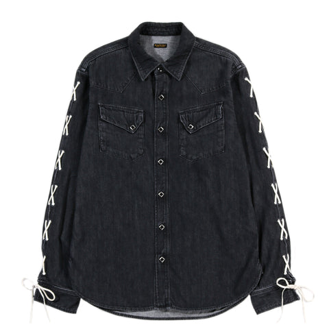 KAPITAL KOUNTRY 8OZ BLACK DENIM LACE-UP WESTERN SHIRT