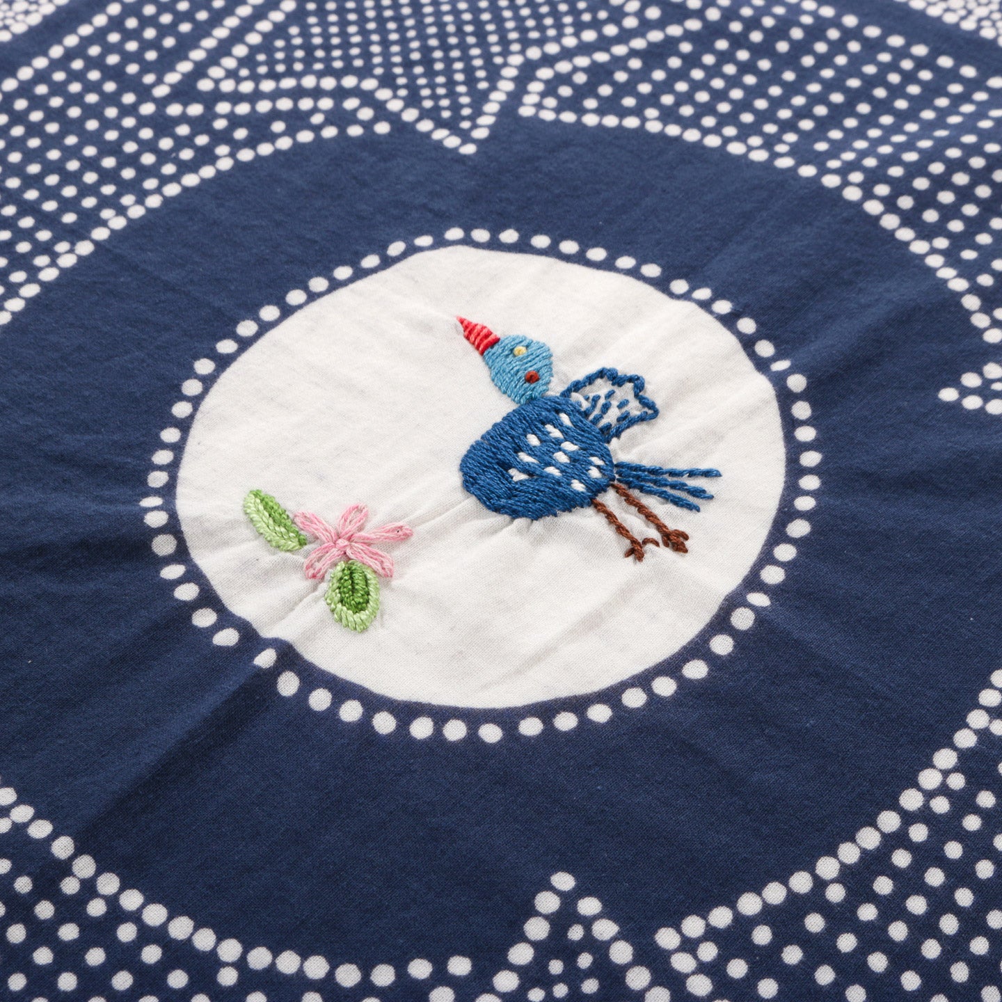 KAPITAL FASTCOLOR SELVEDGE BANDANA MAGPIE EMBROIDERY NAVY