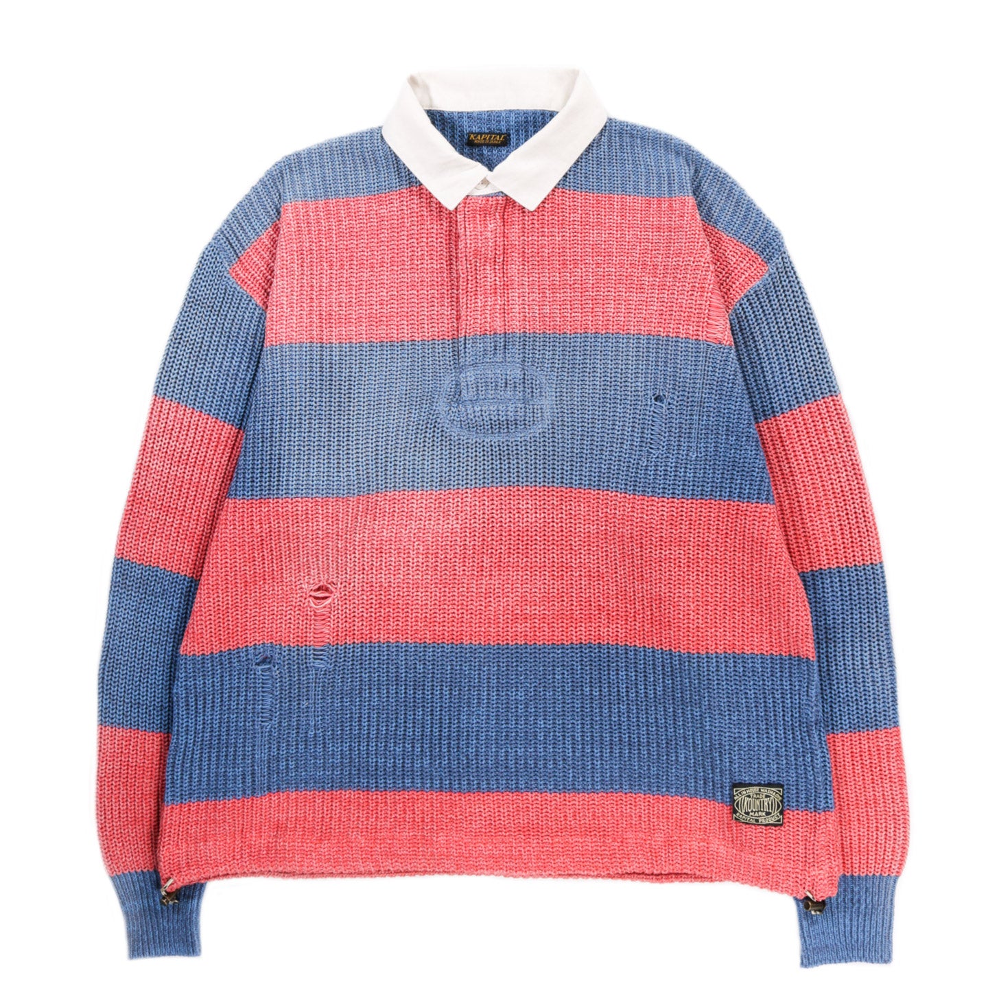 KAPITAL 5G COTTON KNIT RUGGER SHIRT SAX X RED