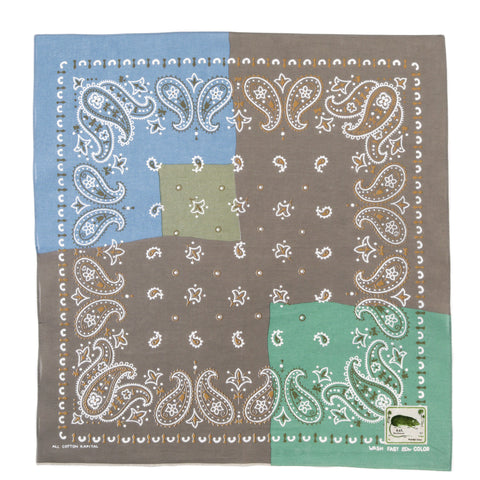 KAPITAL FASTCOLOR SELVEDGE BANDANA PAISLEY PATCHWORK KHAKI X SAX
