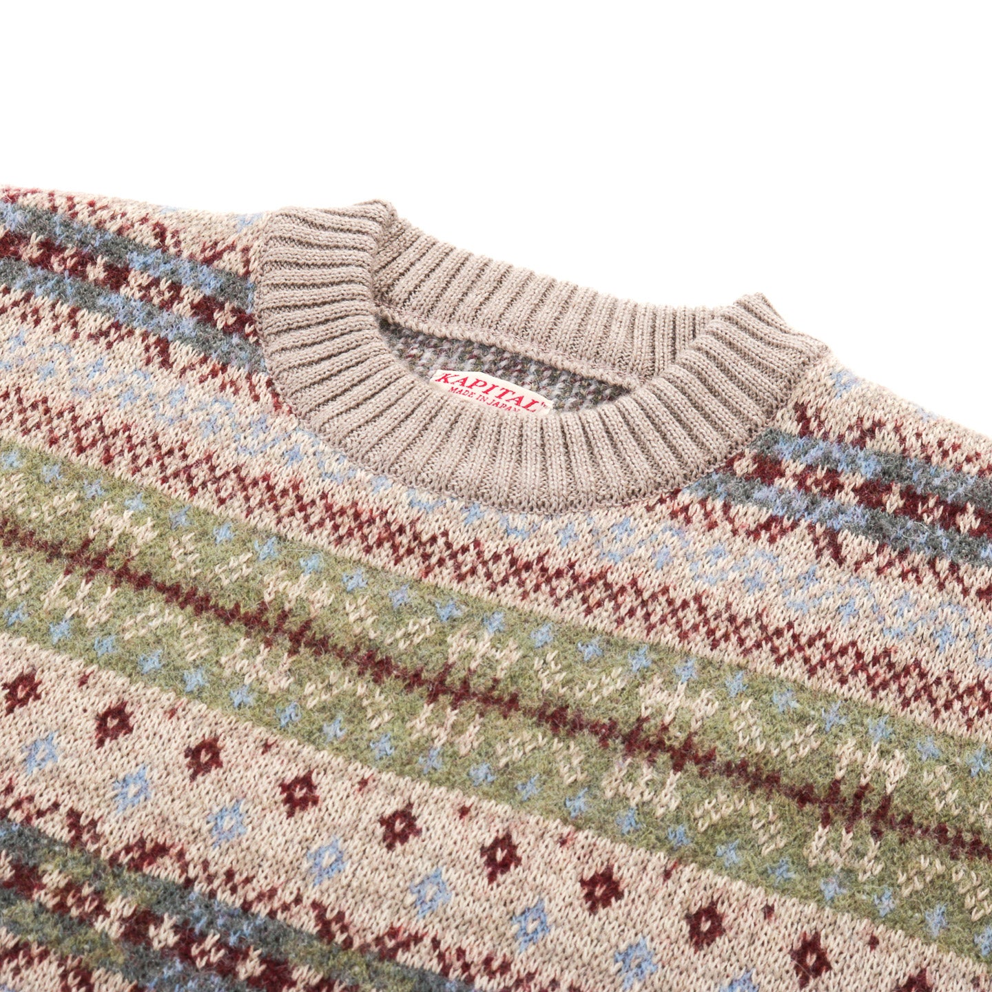 KAPITAL 7G WOOL FAIR ISLE BONE CREW SWEATER SAX
