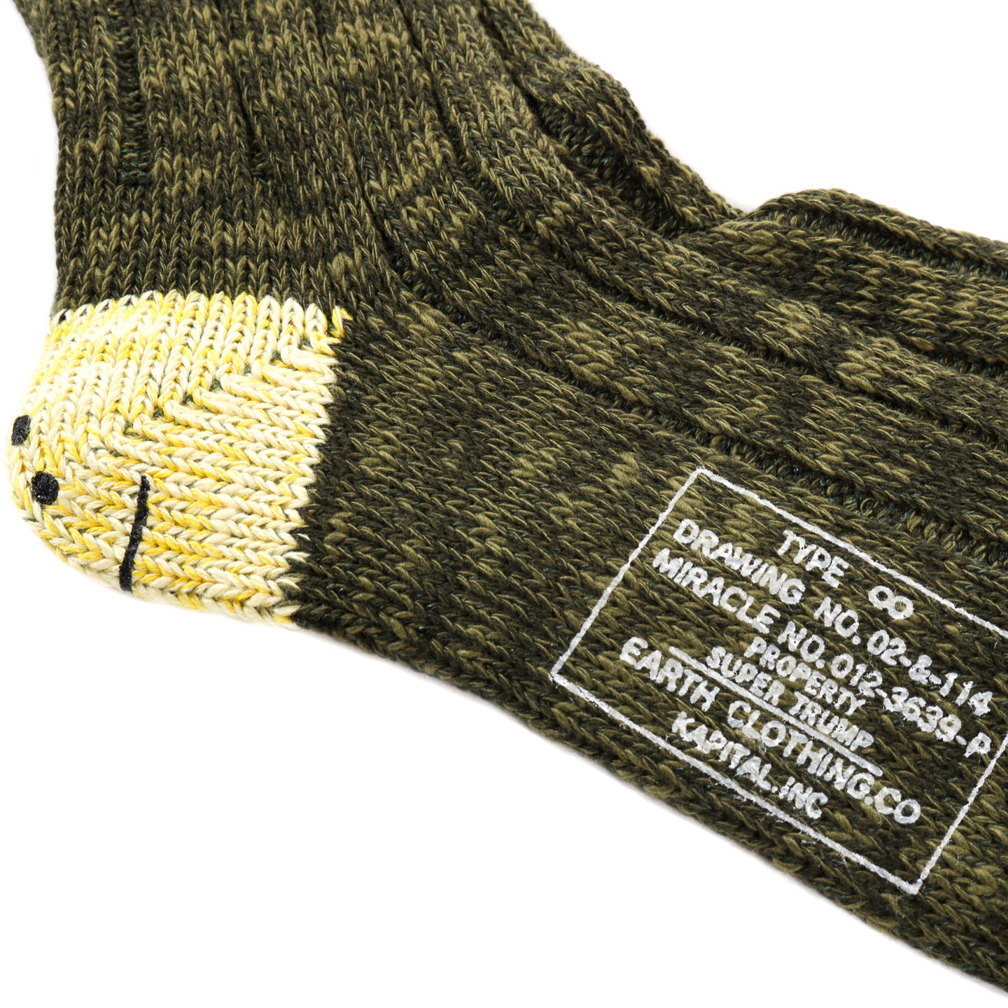 KAPITAL 56 YARNS MA-1 RAINBOWY HAPPY HEEL SOCKS KHAKI