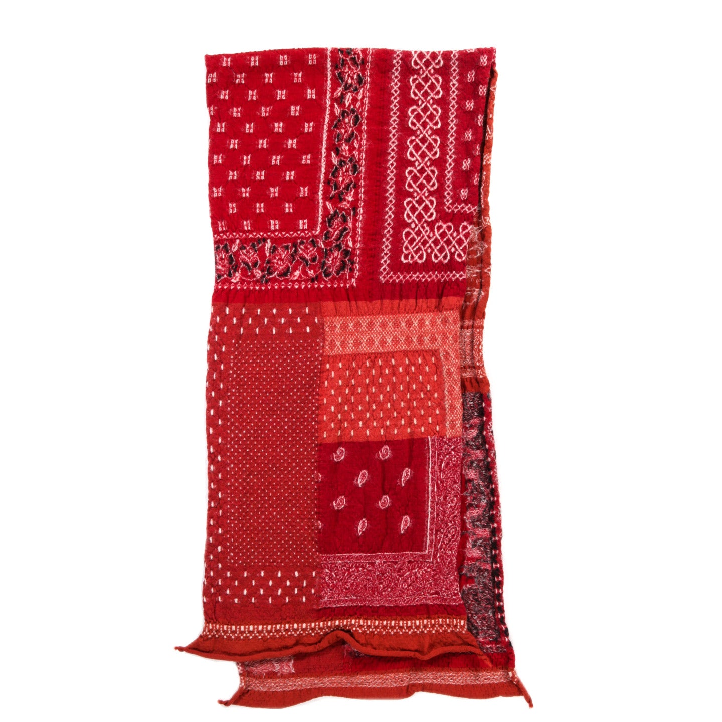 KAPITAL FULLING WOOL HAPPY SCARF BANDANA PATCHWORK RED