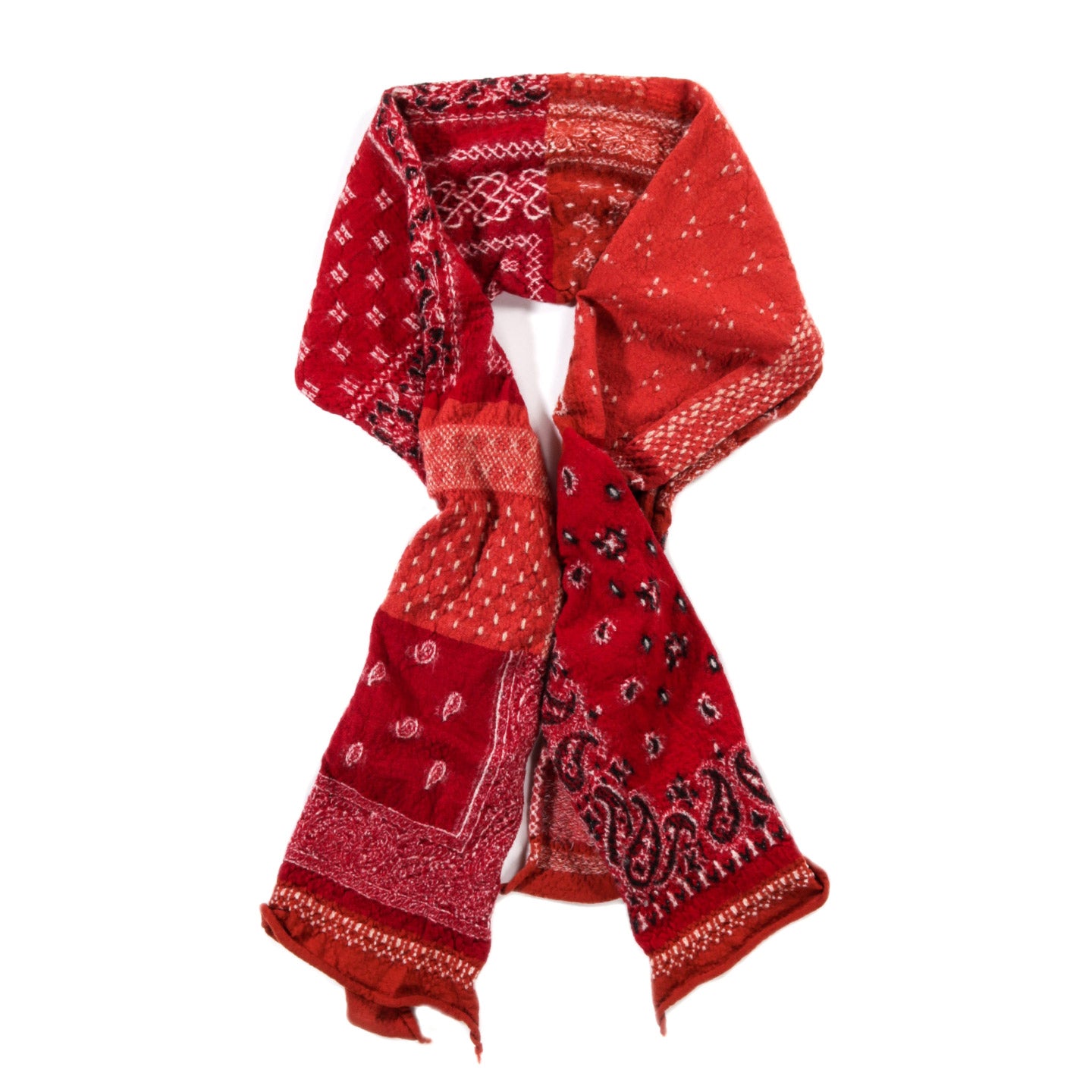 KAPITAL FULLING WOOL HAPPY SCARF BANDANA PATCHWORK RED