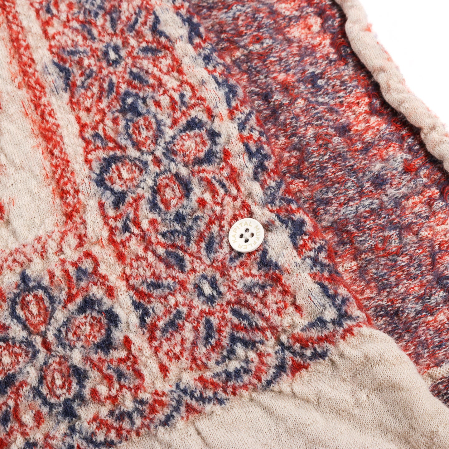 KAPITAL FULLING WOOL SCARF COLORFUL BIG MAMA BANDANA ECRU