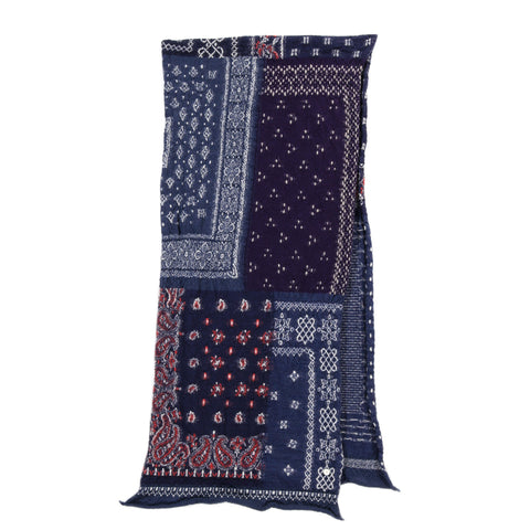 KAPITAL FULLING WOOL HAPPY SCARF BANDANA PATCHWORK NAVY