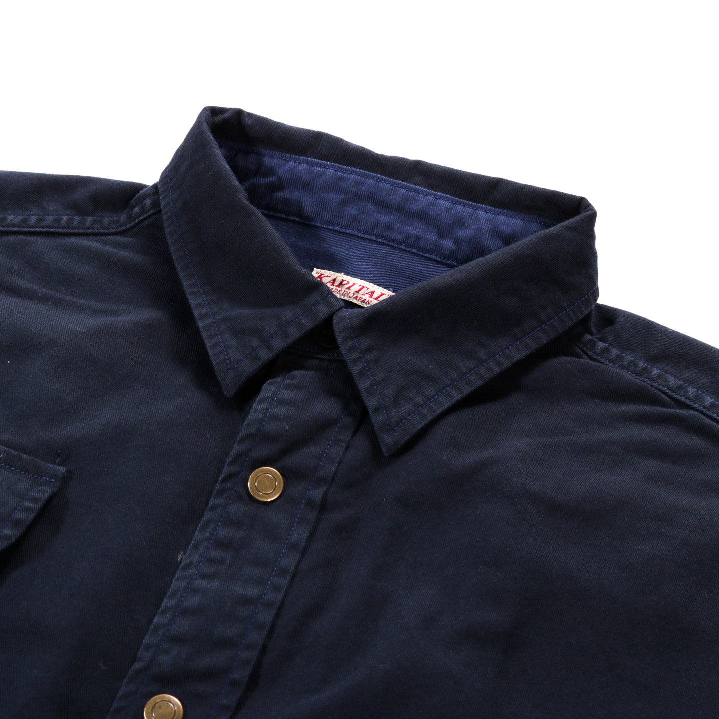 KAPITAL CHINO NUGGET-POCKET FISH SHIRT NAVY