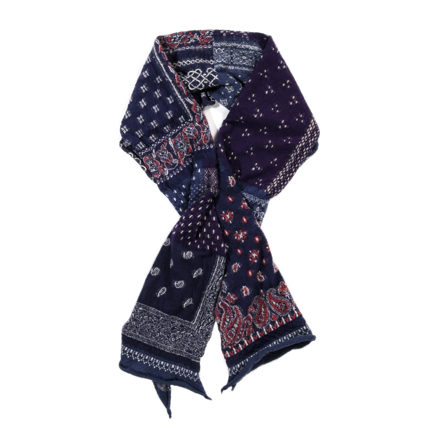 KAPITAL FULLING WOOL HAPPY SCARF BANDANA PATCHWORK NAVY