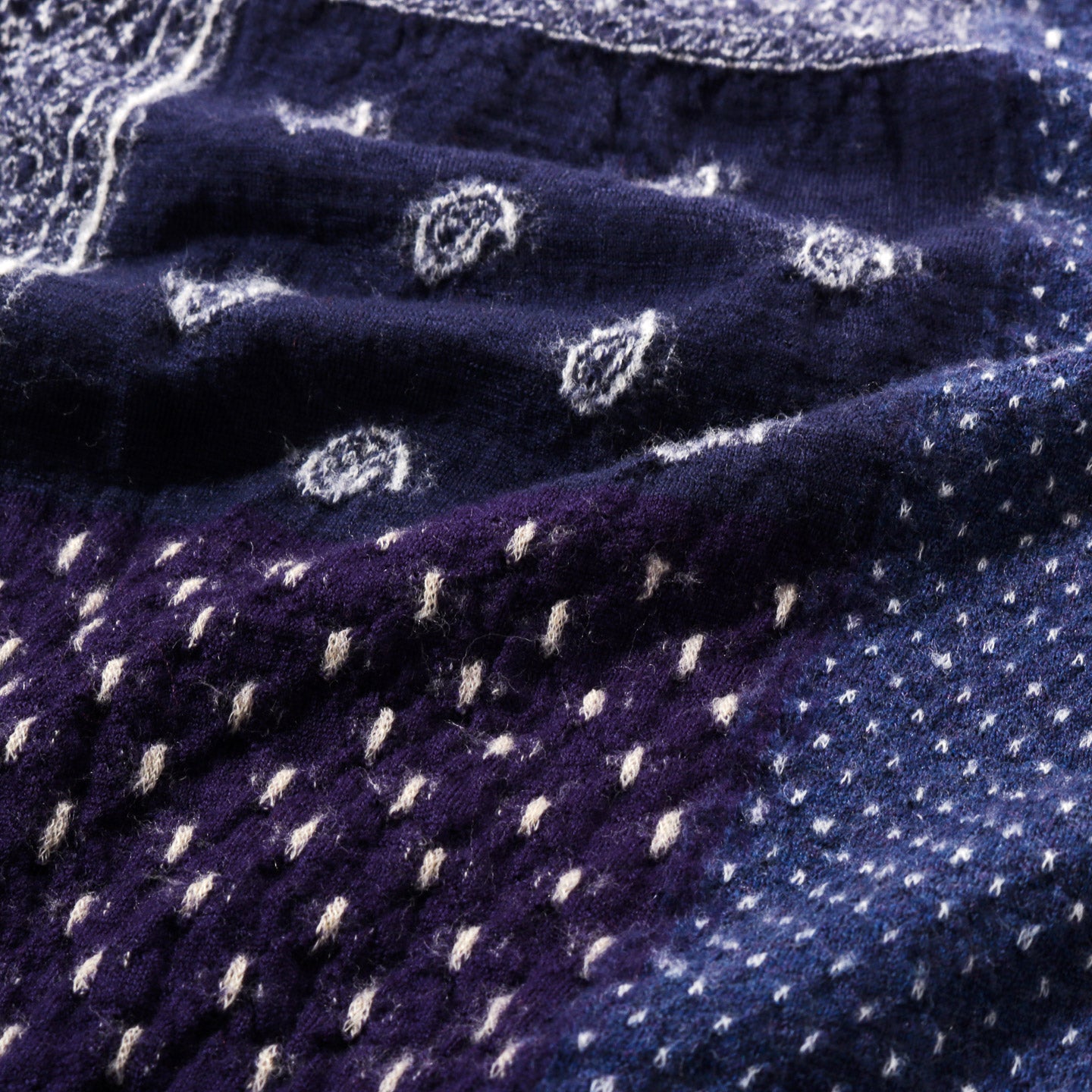 KAPITAL FULLING WOOL HAPPY SCARF BANDANA PATCHWORK NAVY