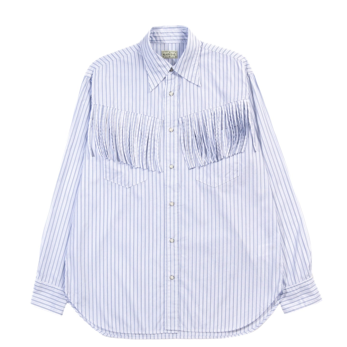 KAPITAL COTTON STRIPE FRINGED HUSKY WESTERN SHIRT BIG BORDER