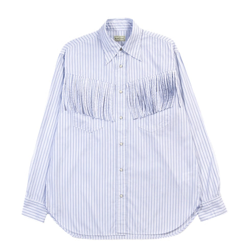 KAPITAL COTTON STRIPE FRINGED HUSKY WESTERN SHIRT BIG BORDER