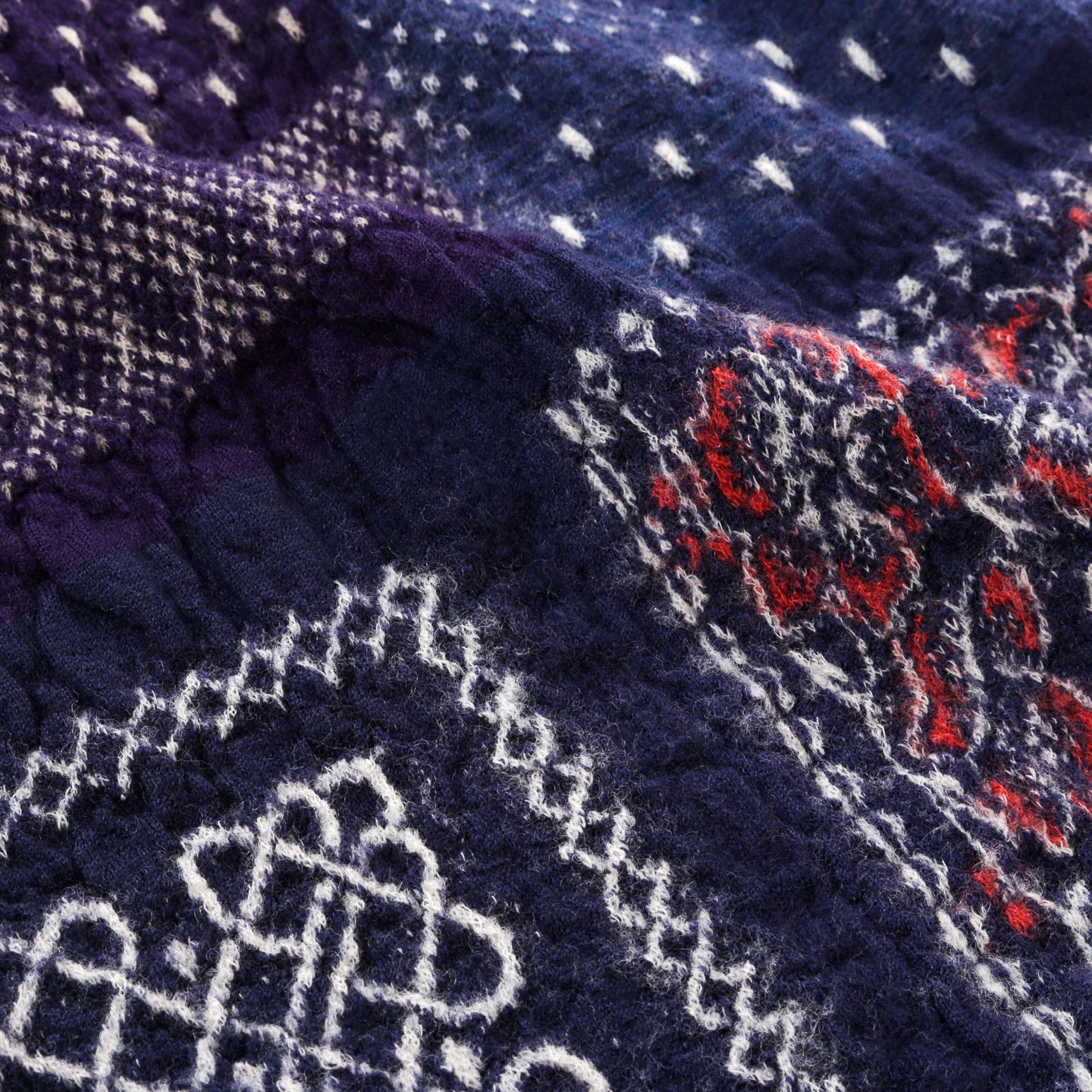 KAPITAL FULLING WOOL HAPPY SCARF BANDANA PATCHWORK NAVY