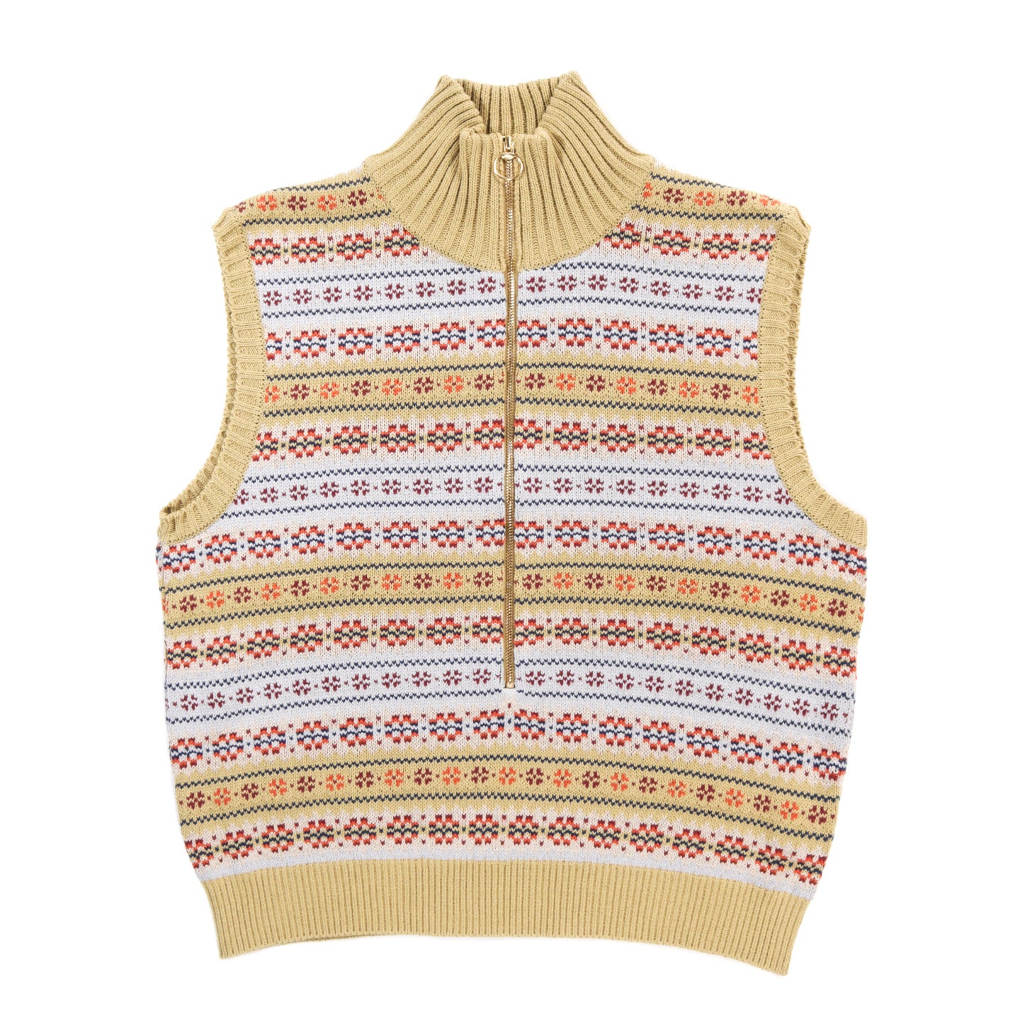 KAPITAL 5G FAIR ISLE HALF ZIP VEST LIGHT GREEN