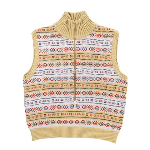 KAPITAL 5G FAIR ISLE HALF ZIP VEST LIGHT GREEN