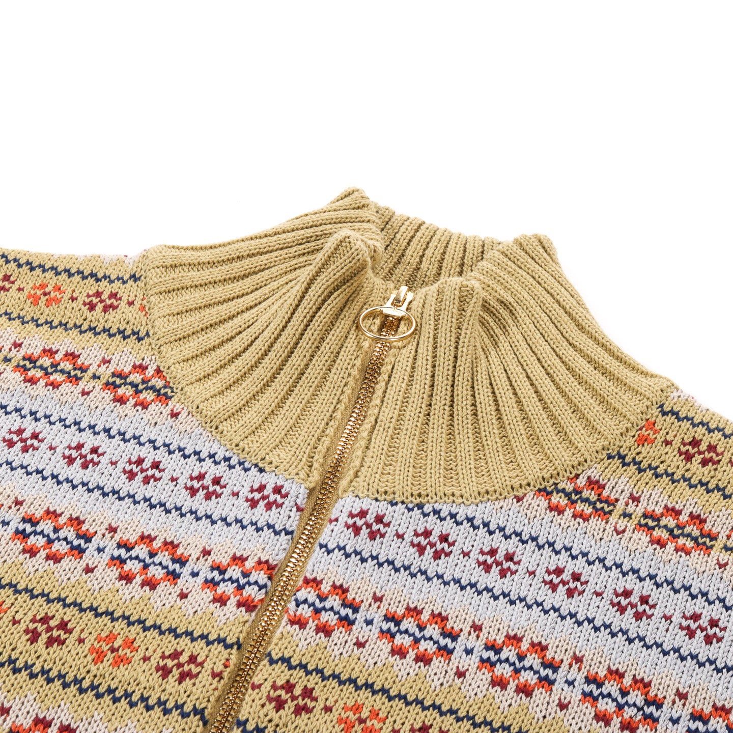 KAPITAL 5G FAIR ISLE HALF ZIP VEST LIGHT GREEN