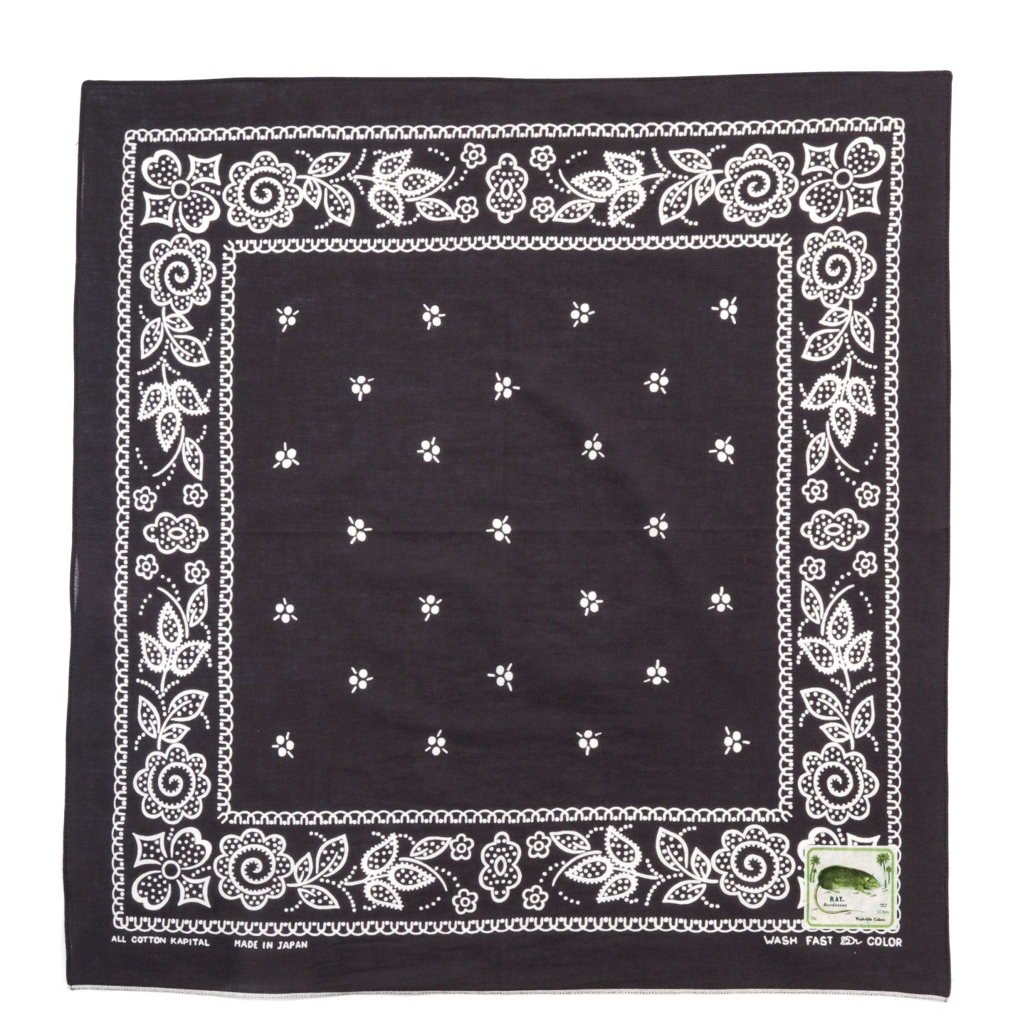 KAPITAL FASTCOLOR SELVEDGE BANDANA ESCARGOT FLOWER BLACK
