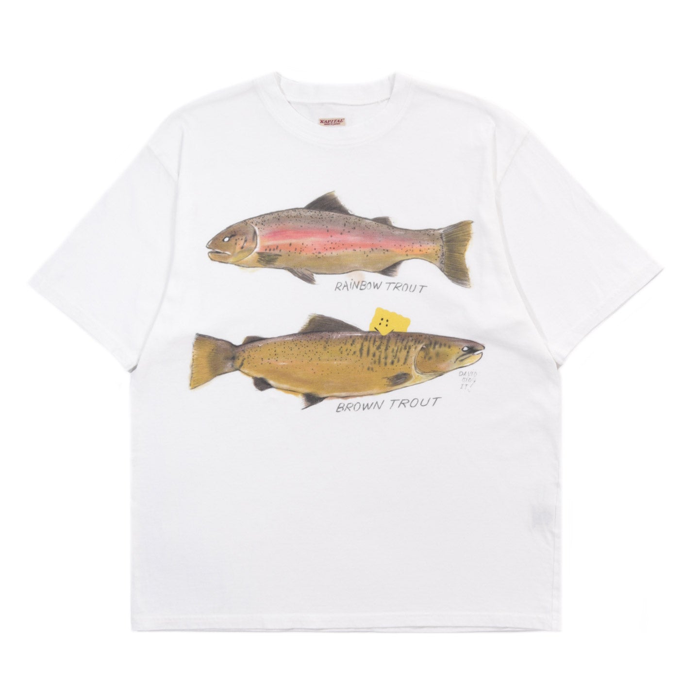 KAPITAL JERSEY CREW T TWO TROUTS PECKISH RAINBOWY WHITE