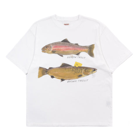 KAPITAL JERSEY CREW T TWO TROUTS PECKISH RAINBOWY WHITE