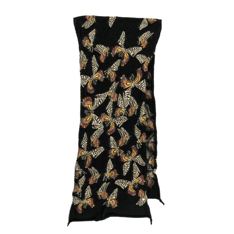 KAPITAL WOOL HAPPY SCARF BUTTERFLY BLACK