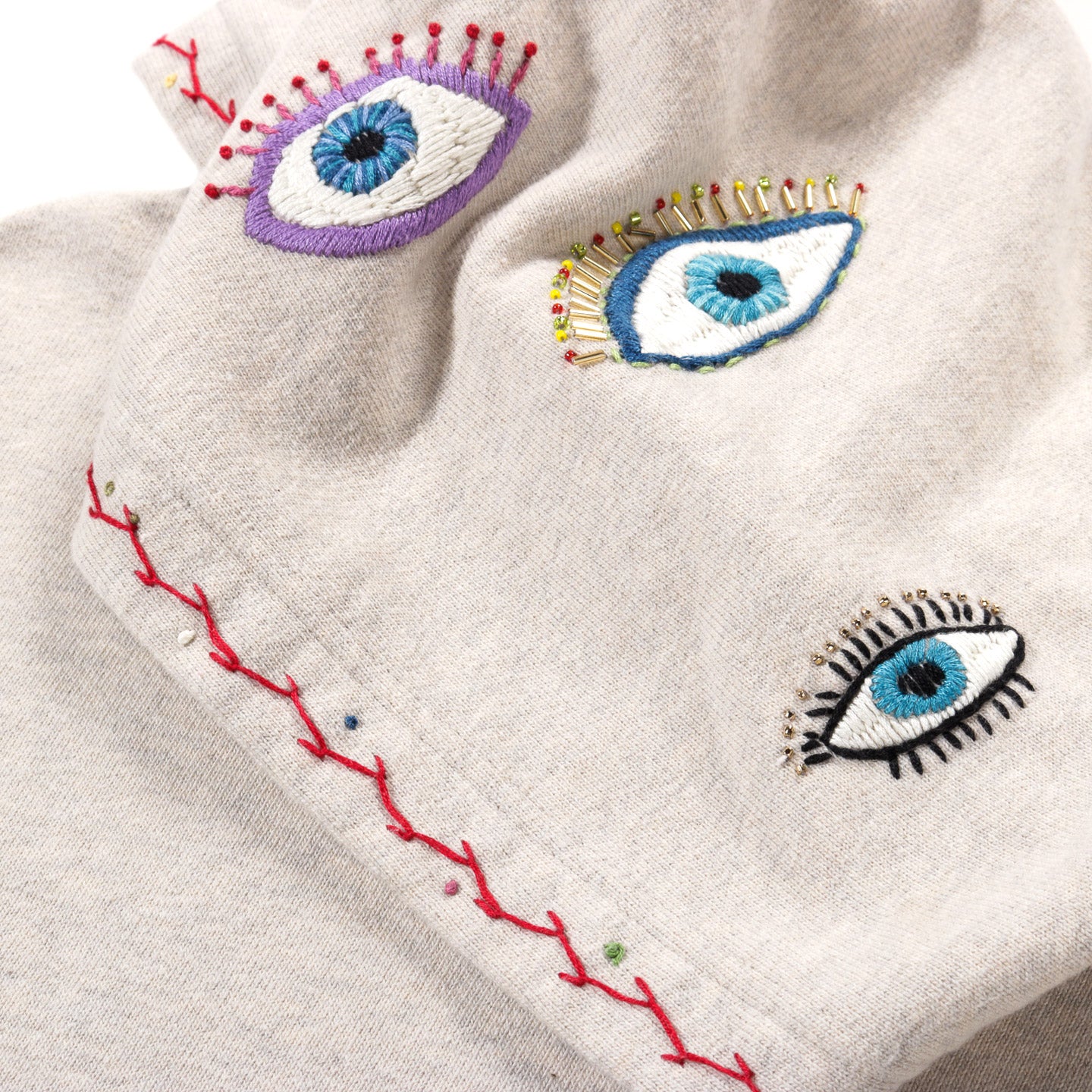 KAPITAL SWT KNIT HOODIE (SPEAKEASY EMBROIDERY) ECRU