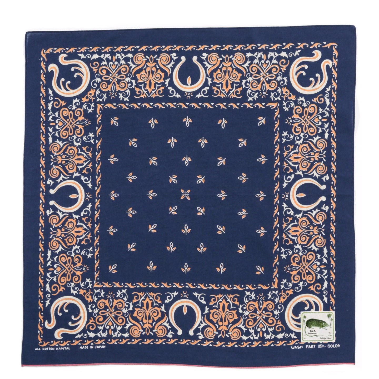 KAPITAL FASTCOLOR SELVEDGE BANDANA ANTLER NAJA NAVY