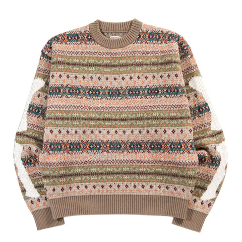 KAPITAL 7G WOOL FAIR ISLE BONE CREW SWEATER ORANGE