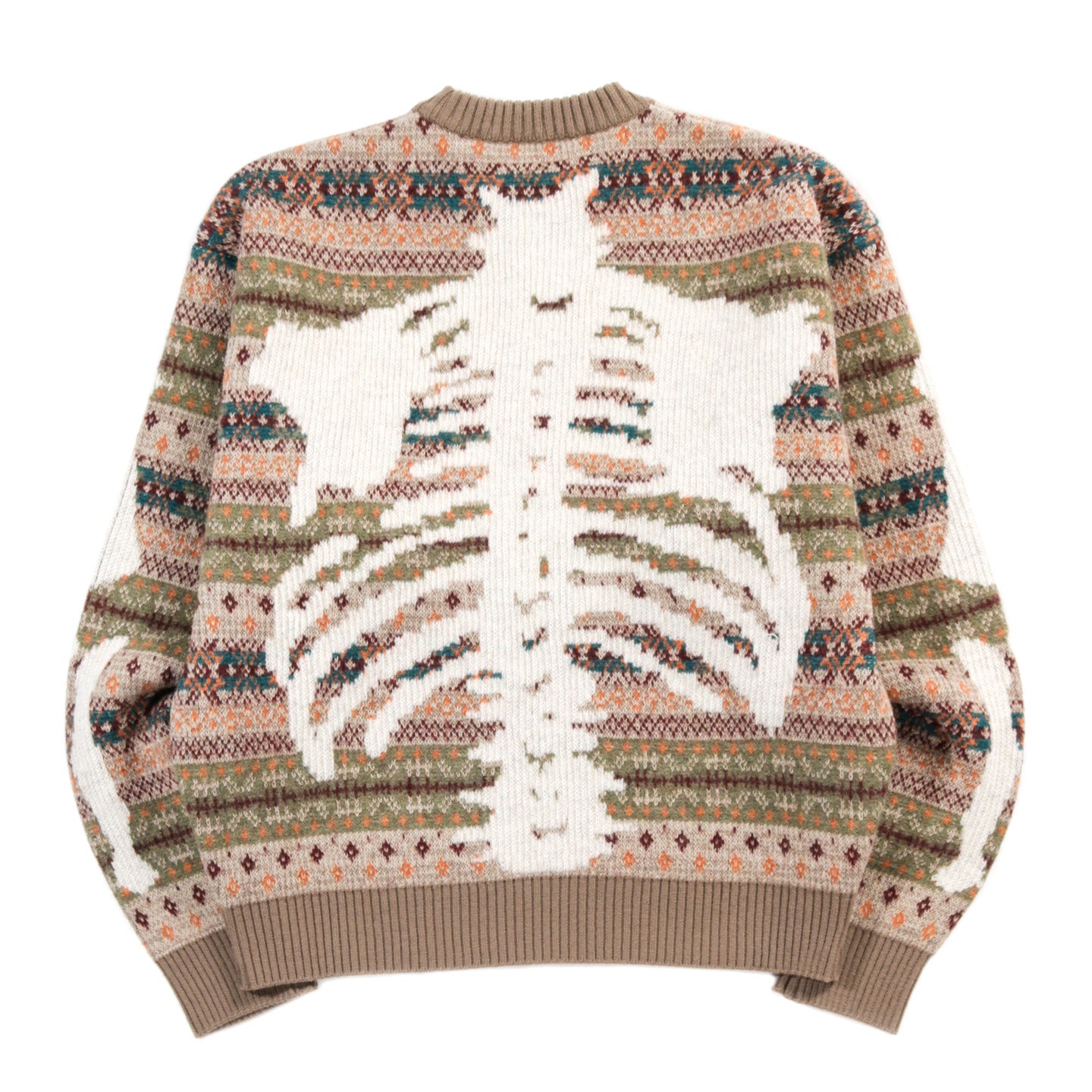 KAPITAL 7G WOOL FAIR ISLE BONE CREW SWEATER ORANGE