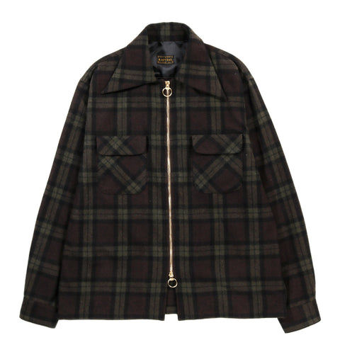 KAPITAL WOOL CHECK DRIZZLE OPEN COLLAR SHIRT KHAKI