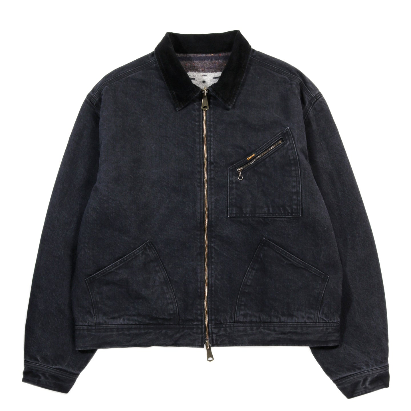 KAPITAL 14OZ DENIM BONE LINING REVERSIBLE ZIP-UP WORK JACKET BLACK X BLACK