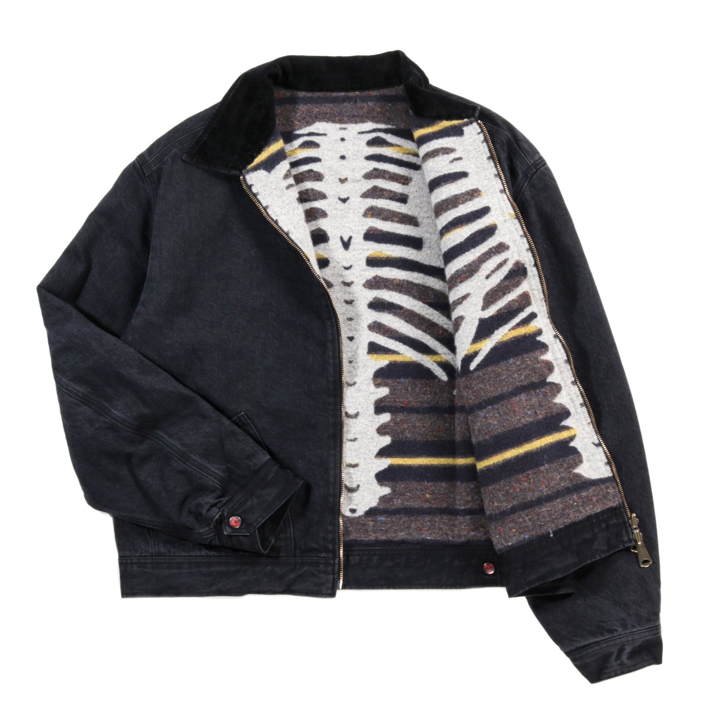 KAPITAL 14OZ DENIM BONE LINING REVERSIBLE ZIP-UP WORK JACKET BLACK X BLACK