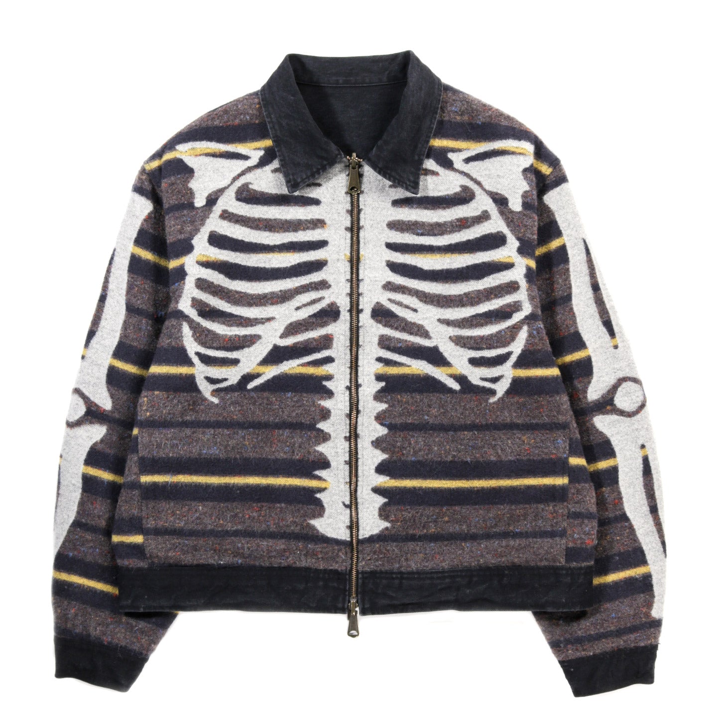 KAPITAL 14OZ DENIM BONE LINING REVERSIBLE ZIP-UP WORK JACKET BLACK X BLACK