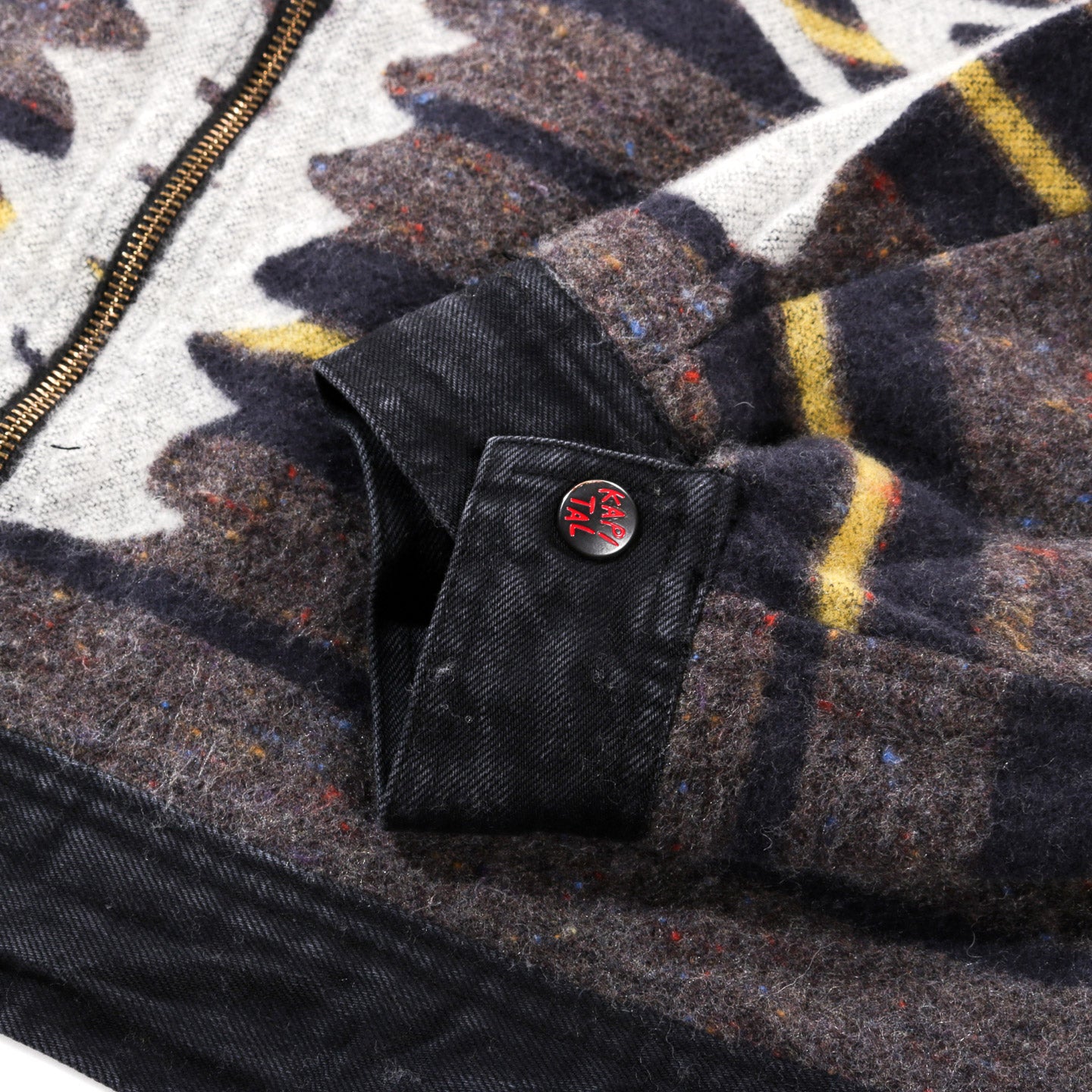 KAPITAL 14OZ DENIM BONE LINING REVERSIBLE ZIP-UP WORK JACKET BLACK X BLACK