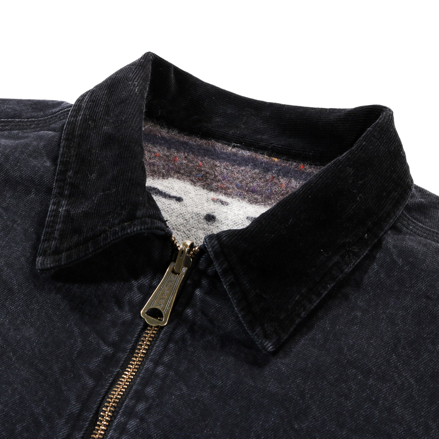 KAPITAL 14OZ DENIM BONE LINING REVERSIBLE ZIP-UP WORK JACKET BLACK X BLACK