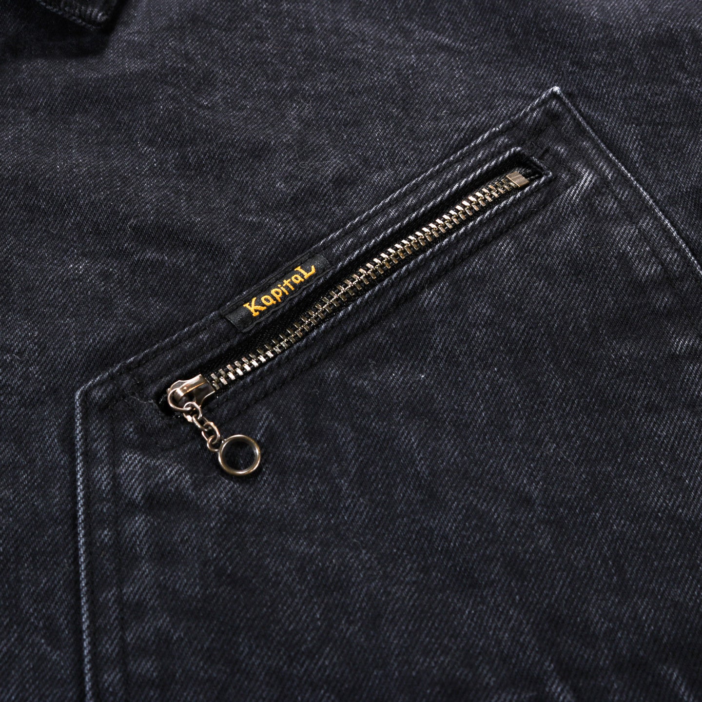 KAPITAL 14OZ DENIM BONE LINING REVERSIBLE ZIP-UP WORK JACKET BLACK X BLACK