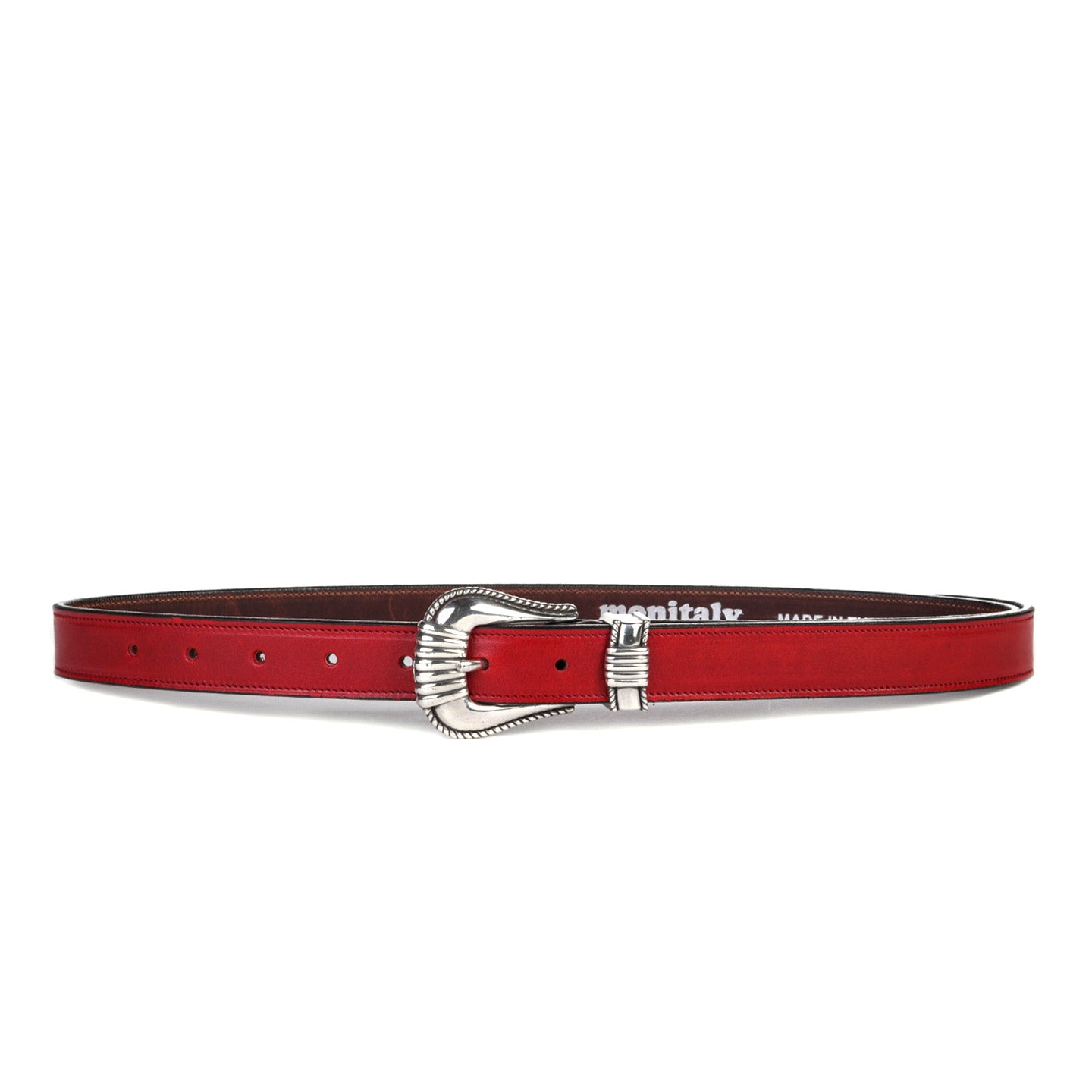 MONITALY EXTENDED 1" CREASED BELT WITH SILVER SET HORWEEN RED