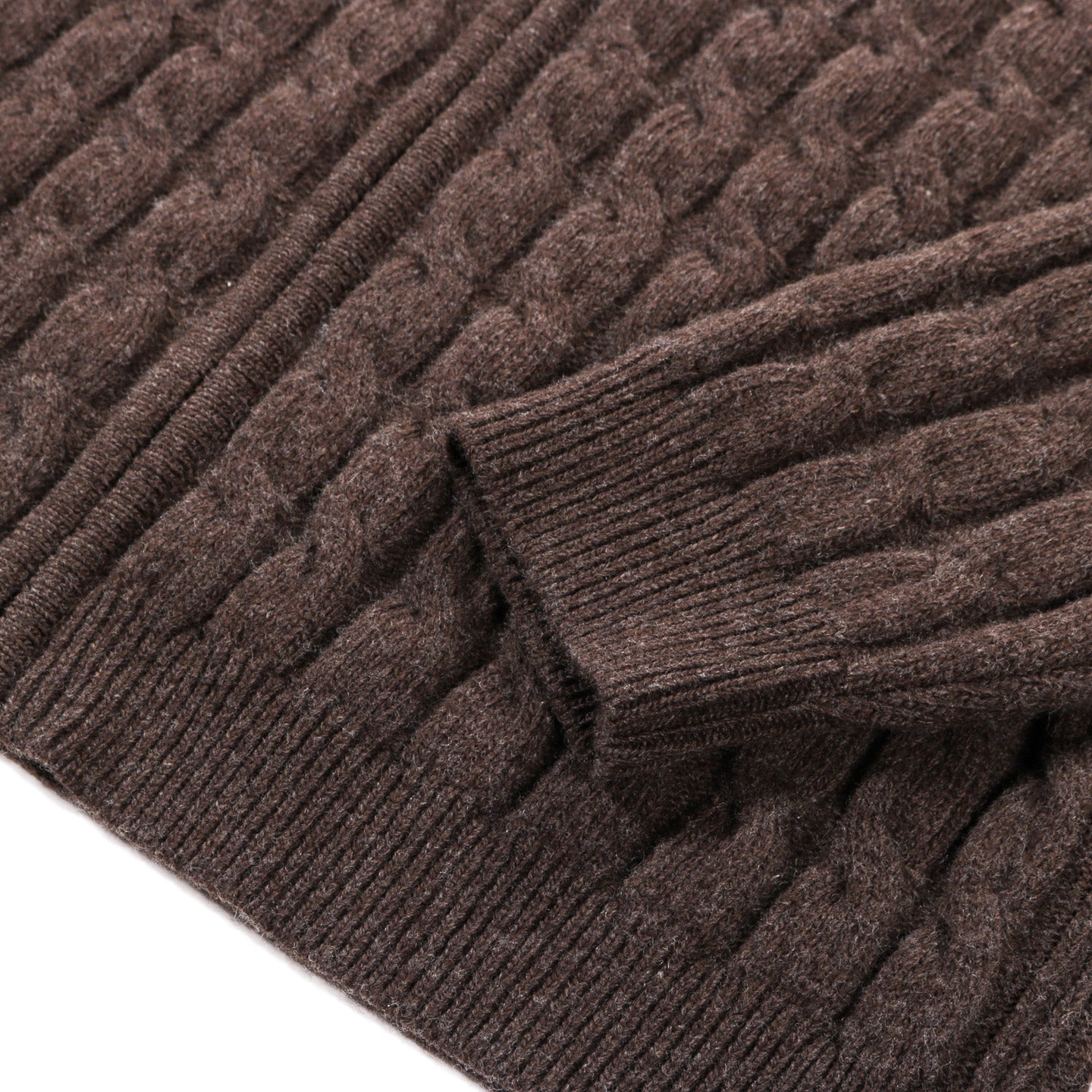 MFPEN EDITOR ZIP SWEATER BROWN CABLE KNIT