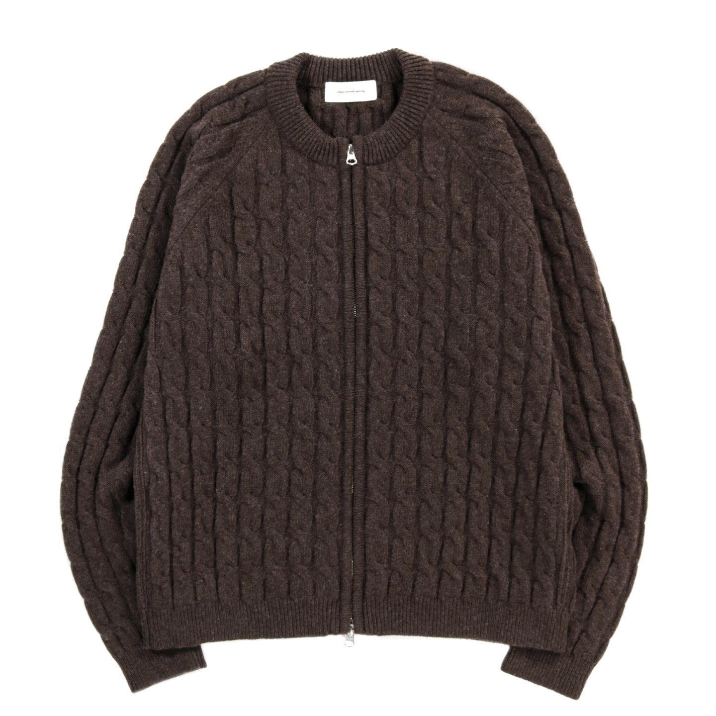 MFPEN EDITOR ZIP SWEATER BROWN CABLE KNIT