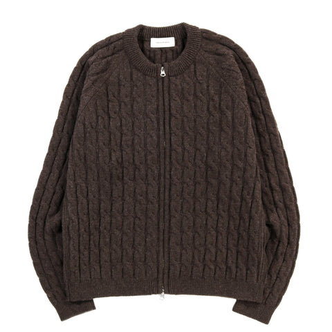 MFPEN EDITOR ZIP SWEATER BROWN CABLE KNIT