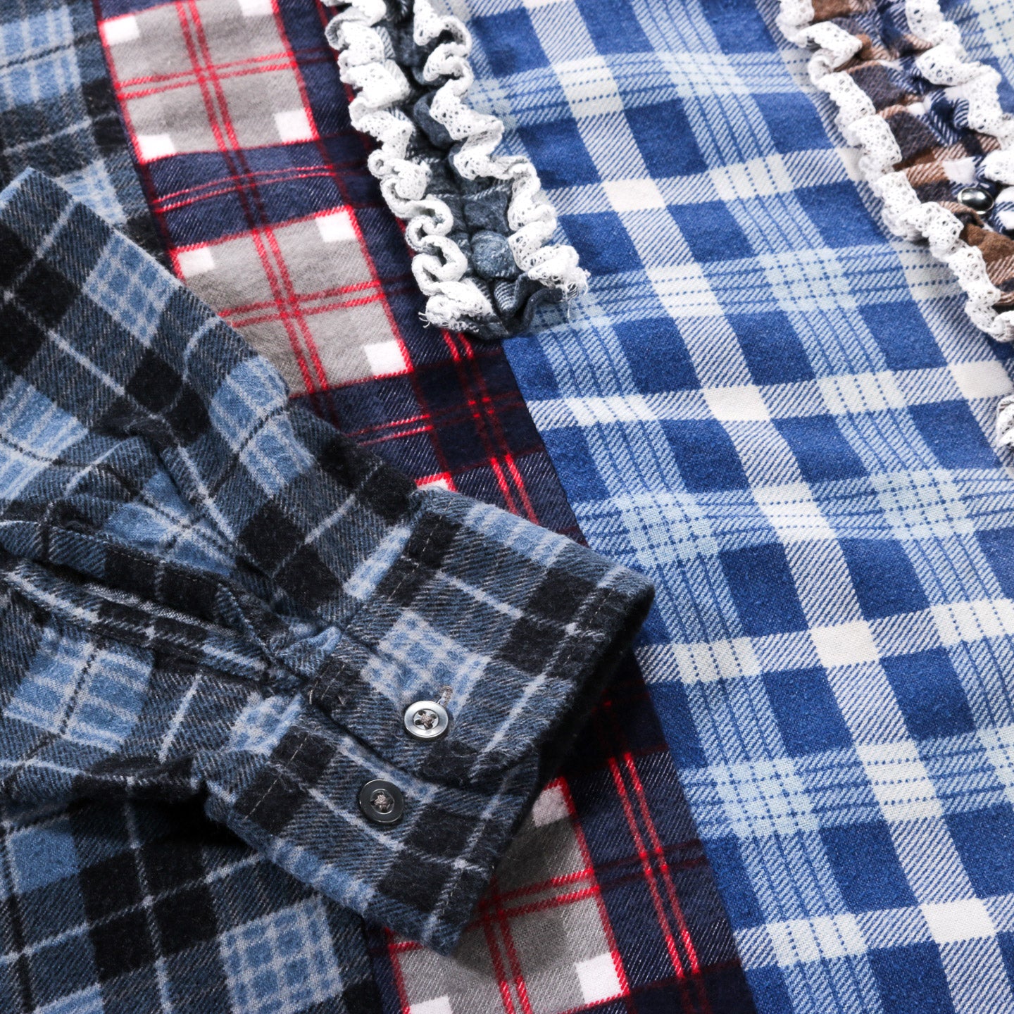 REBUILD BY NEEDLES FLANNEL SHIRT -> 5 CUTS FRILL - B