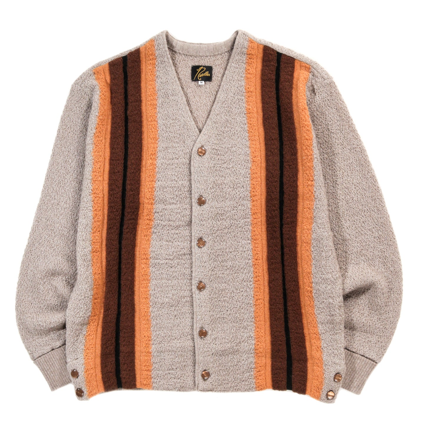 NEEDLES KNIT CARDIGAN CREPE WEAVE STRIPE TAUPE