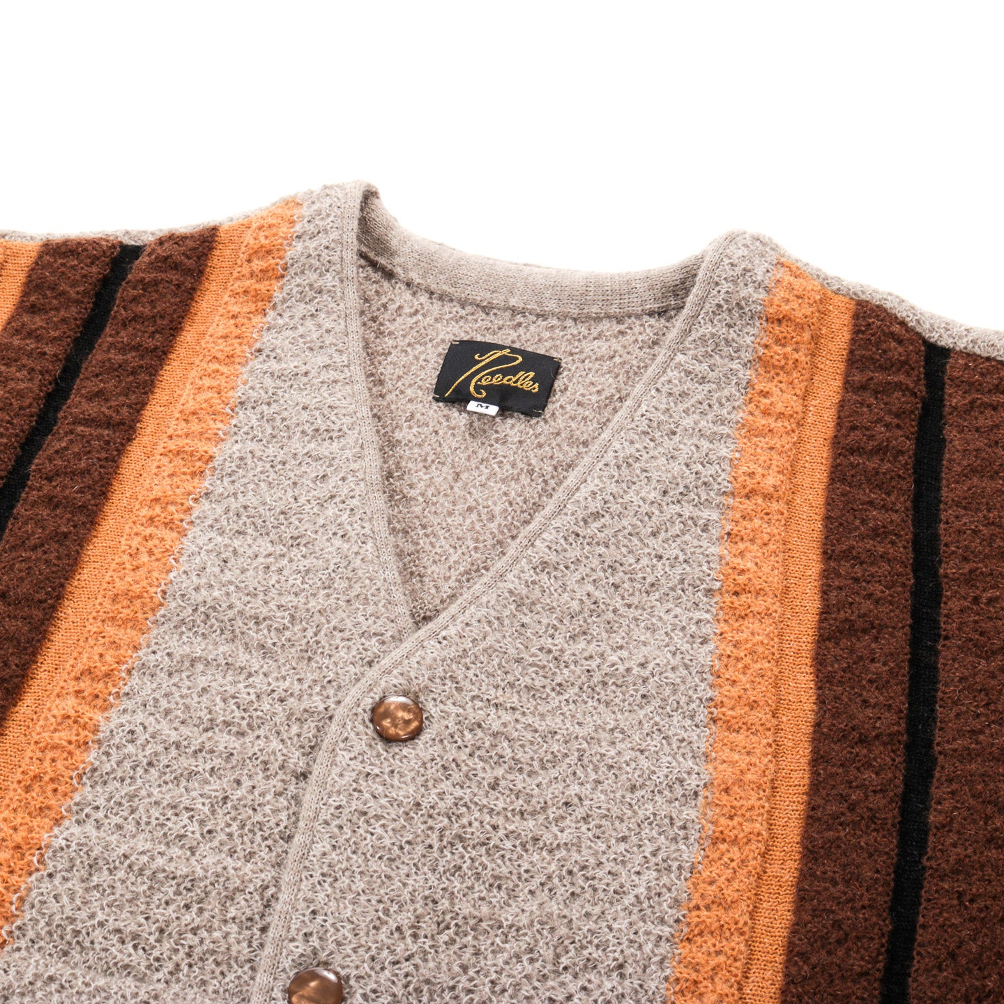 NEEDLES KNIT CARDIGAN CREPE WEAVE STRIPE TAUPE