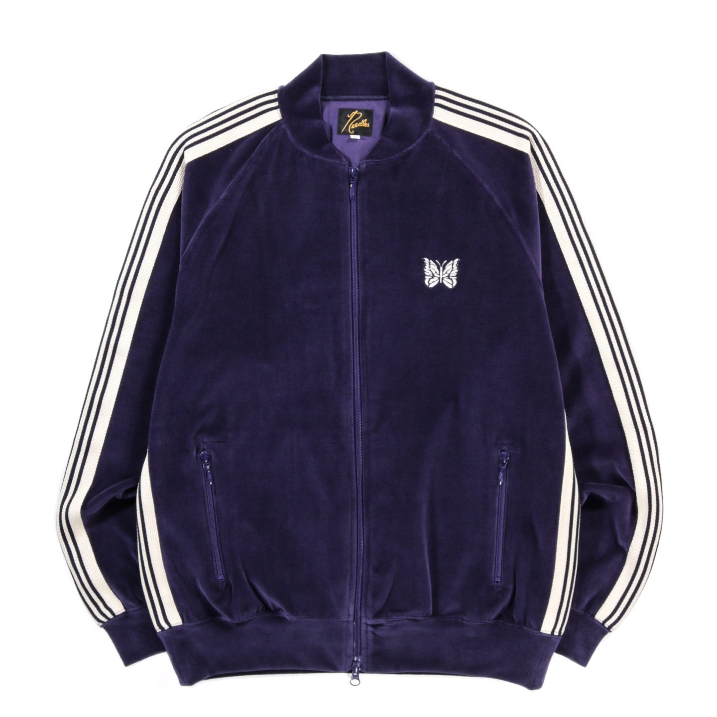 NEEDLES RIB COLLAR TRACK JACKET VELOUR NAVY