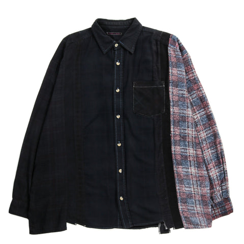 REBUILD BY NEEDLES FLANNEL SHIRT 7 CUTS WIDE OVER DYE BLACK - A