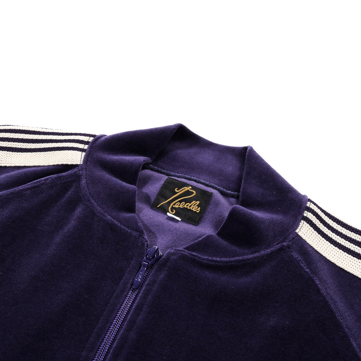 NEEDLES RIB COLLAR TRACK JACKET VELOUR NAVY