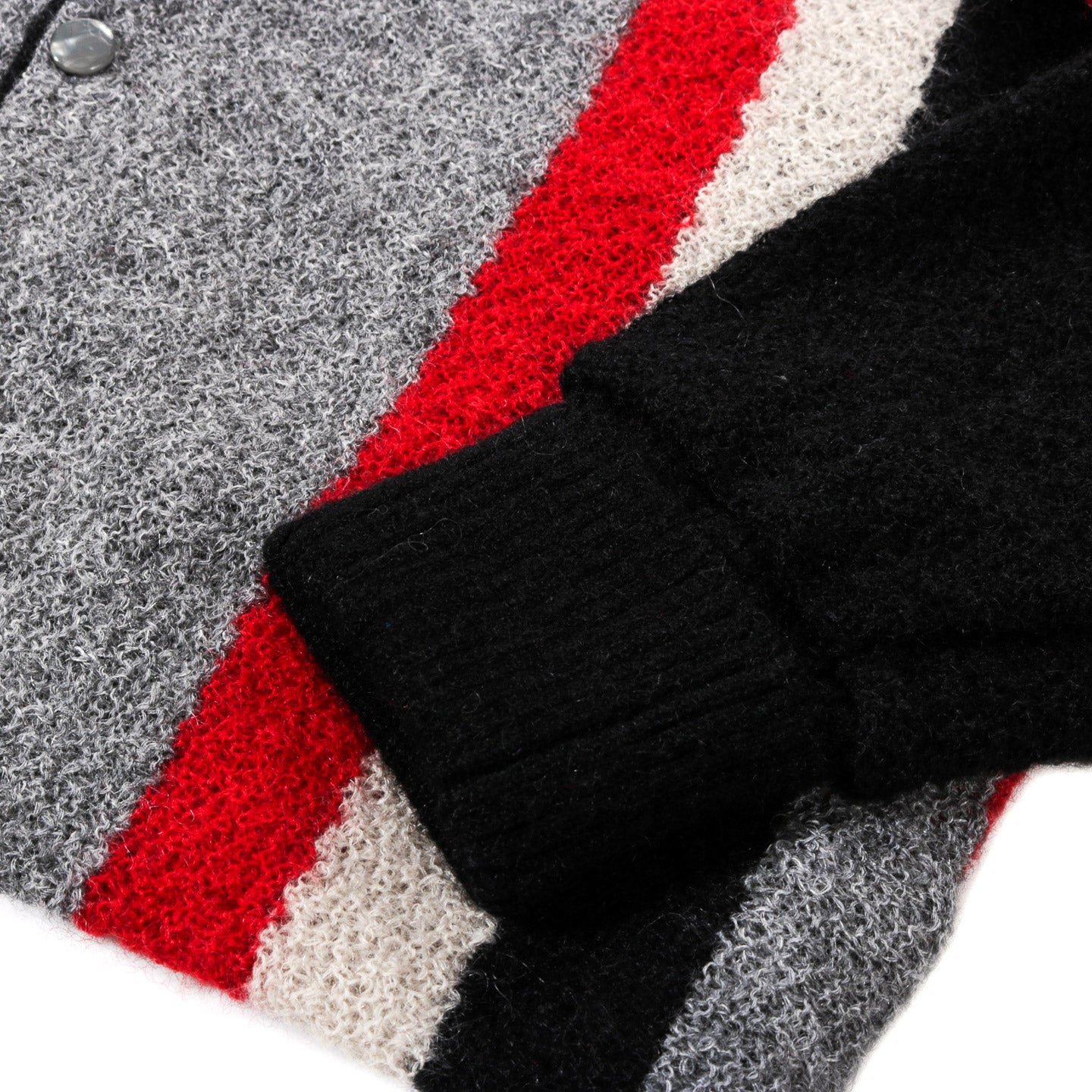 NEEDLES KNIT CARDIGAN CREPE WEAVE STRIPE BLACK