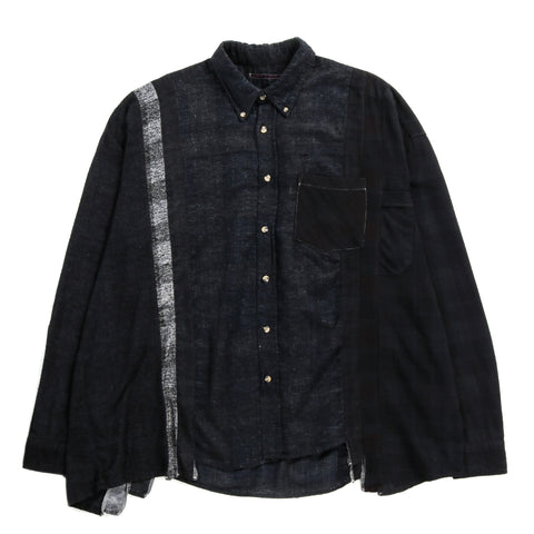 REBUILD BY NEEDLES FLANNEL SHIRT 7 CUTS WIDE OVER DYE BLACK - B