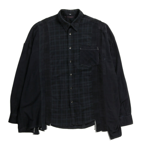 REBUILD BY NEEDLES FLANNEL SHIRT 7 CUTS WIDE OVER DYE BLACK - C