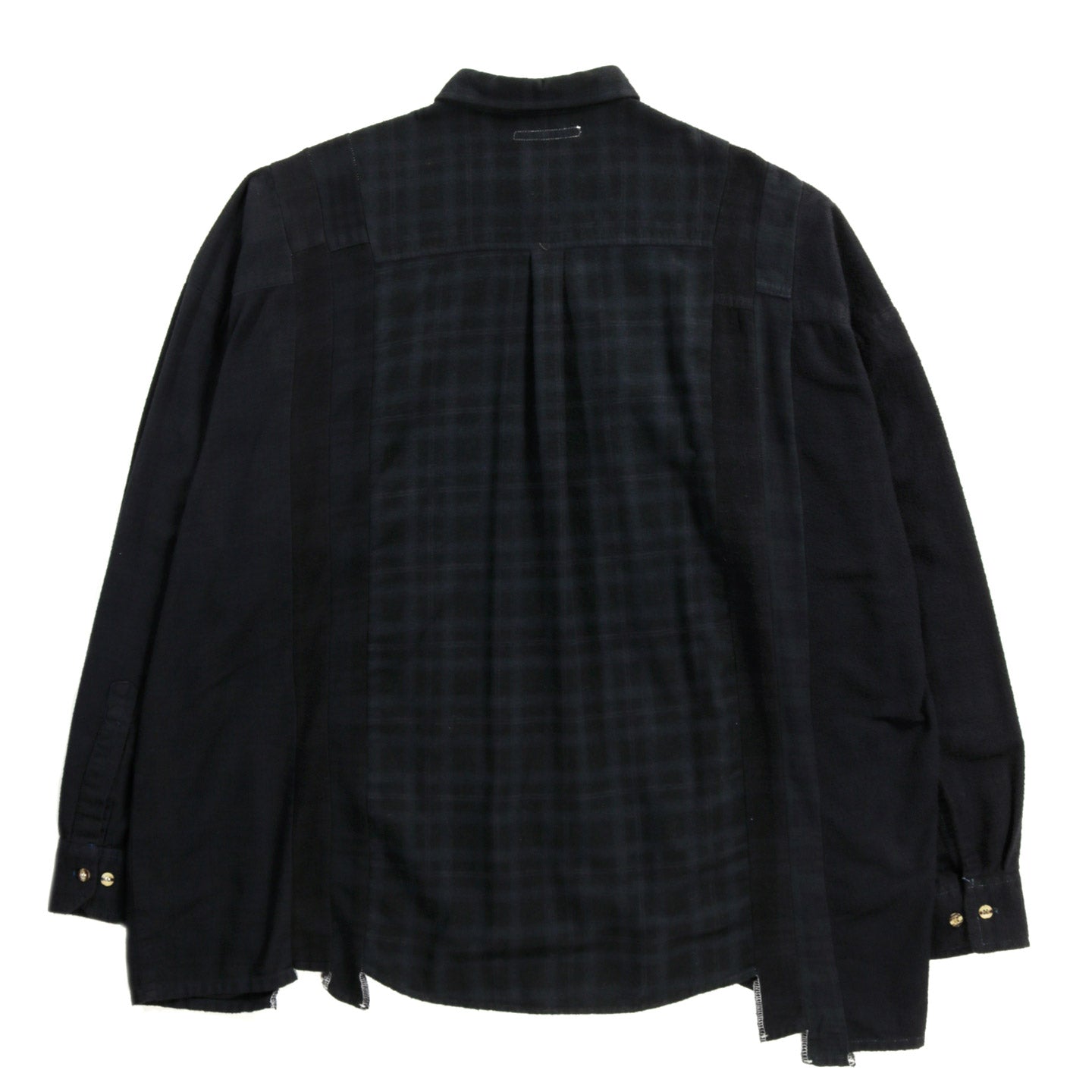 REBUILD BY NEEDLES FLANNEL SHIRT 7 CUTS WIDE OVER DYE BLACK - C 